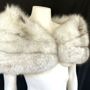 ♥️ White Norwegian FOX Fur Stole Bridal Shawl Cape, Winter Wedding Caplet Gatsby